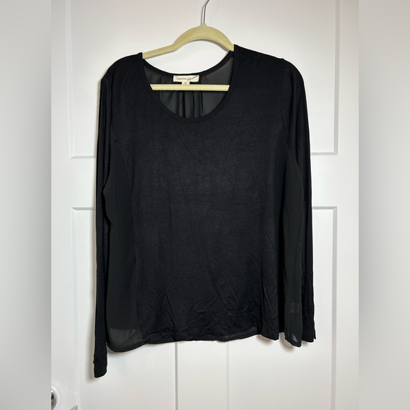 Zenana Outfitters Tops X Black Long Sleeve Basic Tee With Sheer